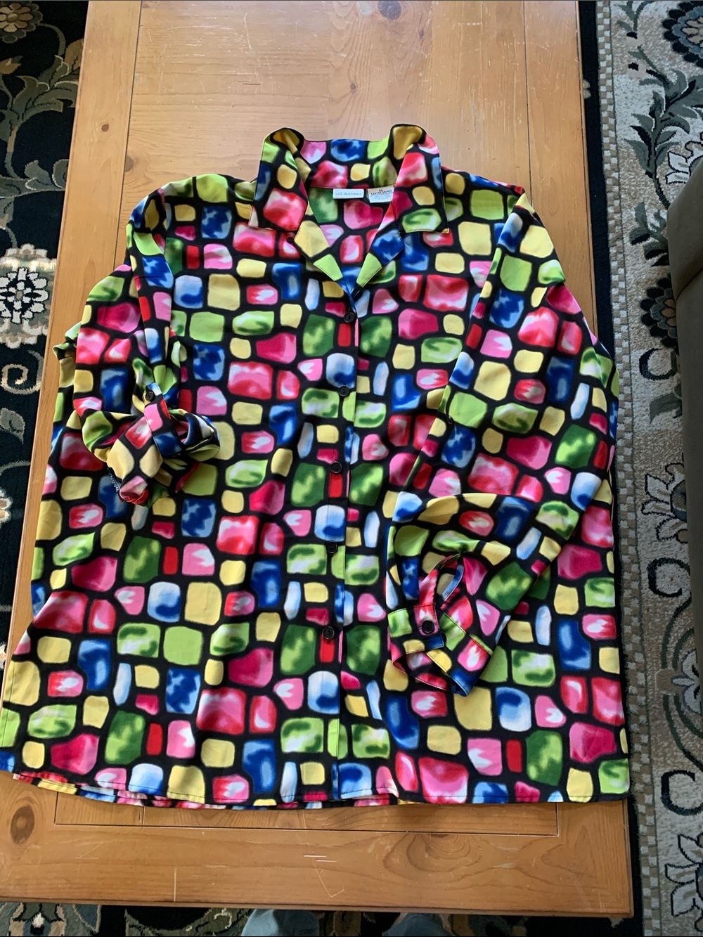 Liz Baker Multicolor Button-Down Shirt - Pink, Green, Blue, Yellow